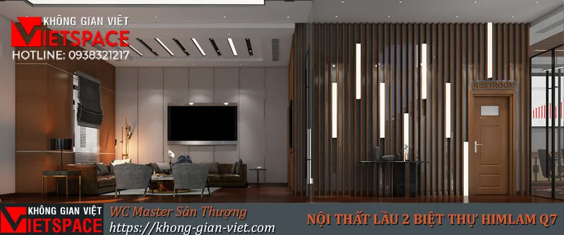 Vách nan gỗ trang trí nội thất biệt thự