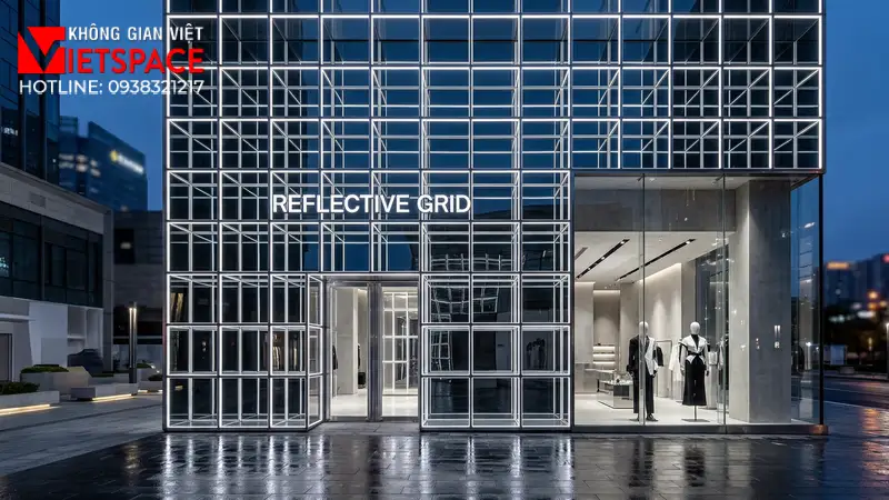 thiết kế cửa hàng thời trang reflective grid _2