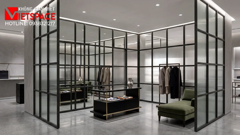 thiết kế cửa hàng thời trang reflective grid _4