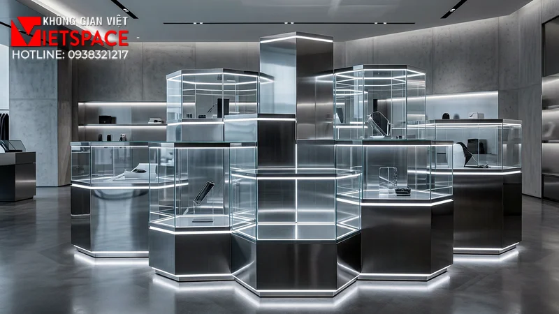 thiết kế cửa hàng thời trang reflective grid _6