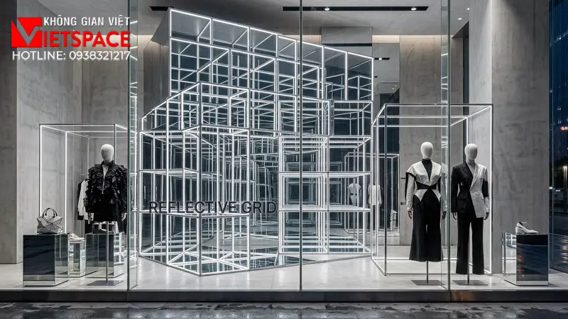 thiết kế cửa hàng thời trang reflective grid _7