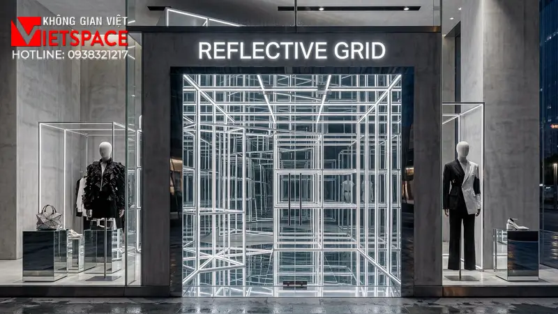 thiết kế cửa hàng thời trang reflective grid _12