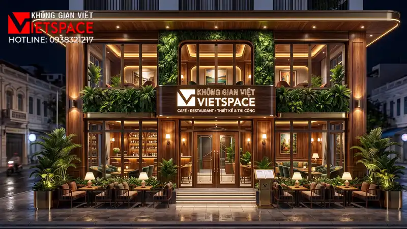 Mặt tiền quán cafe sân thiết kế thi công bởi Không Gian Việt