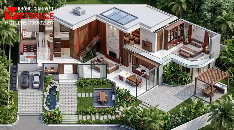Mẫu Biệt Thự 2 Tầng Hiện Đại Mái Bằng Sang Trọng Tại TPHCM 05 Bản vẽ 3D Isometric Biệt Thự