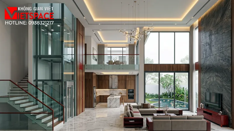 Mẫu Biệt Thự 4 Tầng Hiện Đại Tích Hợp Thang Máy Tiện Nghi 06 Không gian Nội thất Phòng Khách Biệt Thự