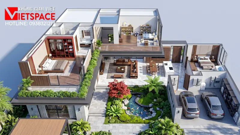 Dự Án Biệt Thự Chữ L Hiện Đại 2 Tầng Tối Ưu Diện Tích Đất 05 Bản vẽ 3D Isometric Biệt Thự