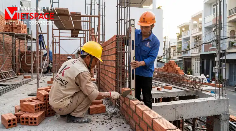 Dự Án Biệt Thự Chữ L Hiện Đại 2 Tầng Tối Ưu Diện Tích Đất 09 Thi công đổ bê tông móng và xây tường bao cho biệt thự