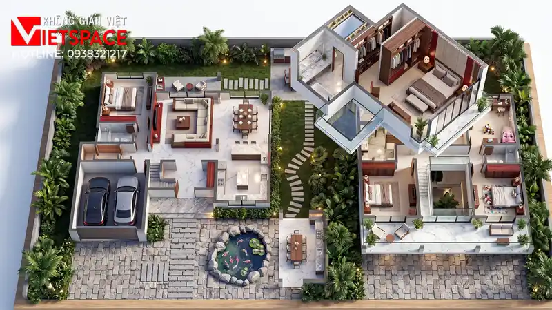 Thiết Kế Biệt Thự 1 Trệt 1 Lầu Hiện Đại 150m2 Không Gian Xanh _2