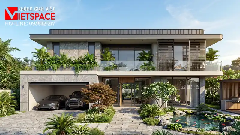 Thiết Kế Biệt Thự 1 Trệt 1 Lầu Hiện Đại 150m2 Không Gian Xanh _3