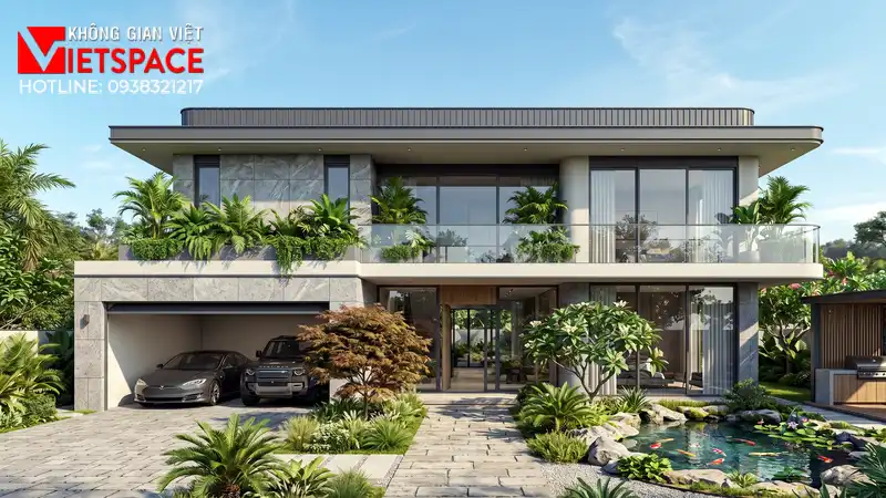 Thiết Kế Biệt Thự 1 Trệt 1 Lầu Hiện Đại 150m2 Không Gian Xanh _4