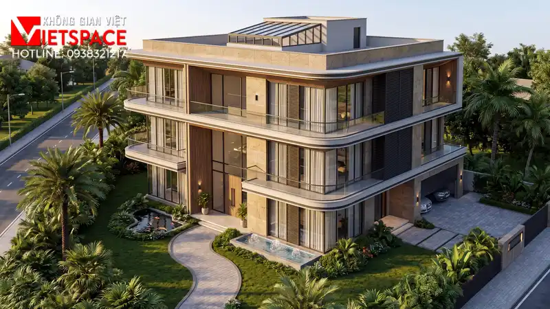 Chiêm Ngưỡng Mẫu Biệt Thự Hiện Đại 2 Mặt Tiền Đẳng Cấp 01 Phối cảnh 3D ngoại thất ban ngày Biệt Thự