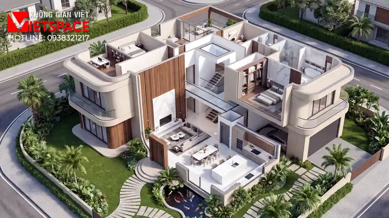 Chiêm Ngưỡng Mẫu Biệt Thự Hiện Đại 2 Mặt Tiền Đẳng Cấp 05 Bản vẽ 3D Isometric Biệt Thự