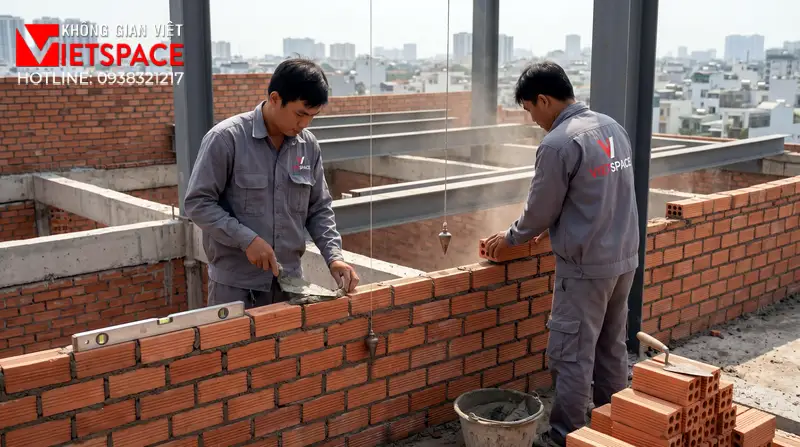 Chiêm Ngưỡng Mẫu Biệt Thự Hiện Đại 2 Mặt Tiền Đẳng Cấp 09 Thi công đổ bê tông móng và xây tường bao cho biệt thự