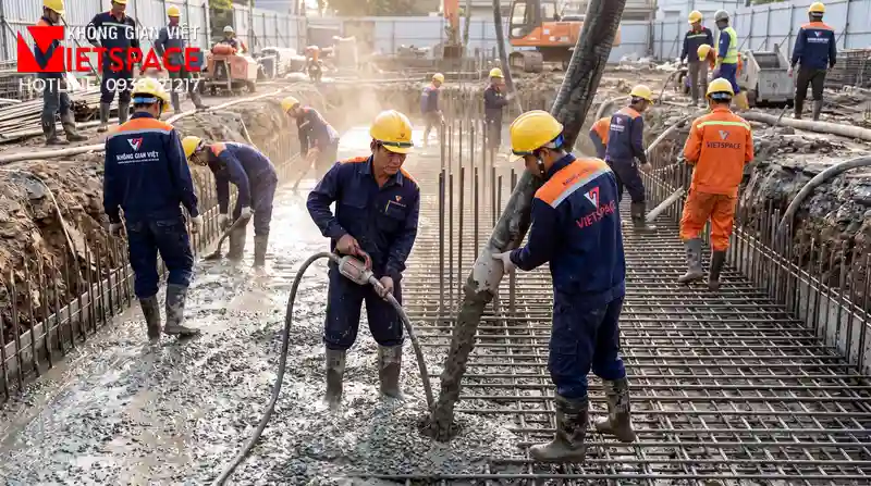 Chiêm Ngưỡng Mẫu Biệt Thự Hiện Đại 2 Mặt Tiền Đẳng Cấp 09 Thi công đổ bê tông móng và xây tường bao cho biệt thự