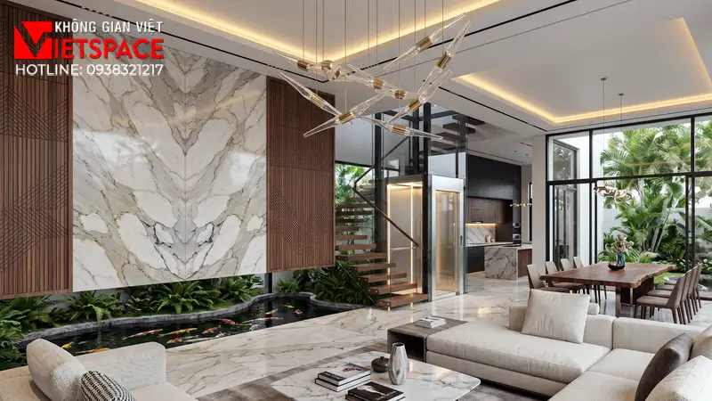Bản Vẽ Thiết Kế Biệt Thự Hiện Đại 500m2 Có Tầng Hầm Siêu Xe 06 Không gian Nội thất Phòng Khách Biệt Thự