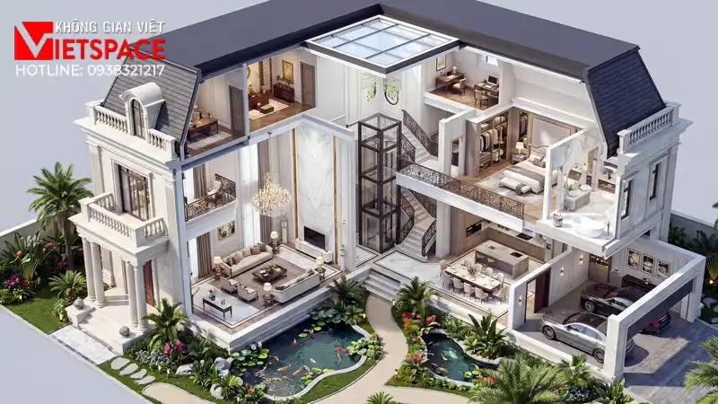 Dấu Ấn Biệt Thự Pháp Cổ Điển Giữa Lòng Thành Phố Cần Thơ 05 Bản vẽ 3D Isometric Biệt Thự