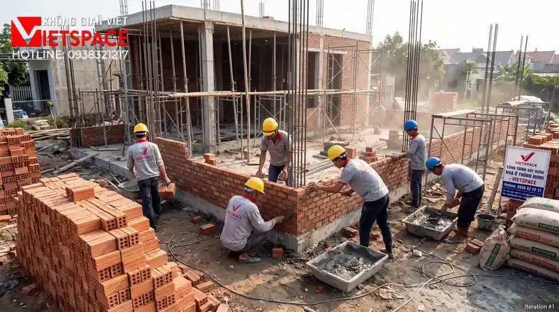 Dấu Ấn Biệt Thự Pháp Cổ Điển Giữa Lòng Thành Phố Cần Thơ 09 Thi công đổ bê tông móng và xây tường bao cho biệt thự