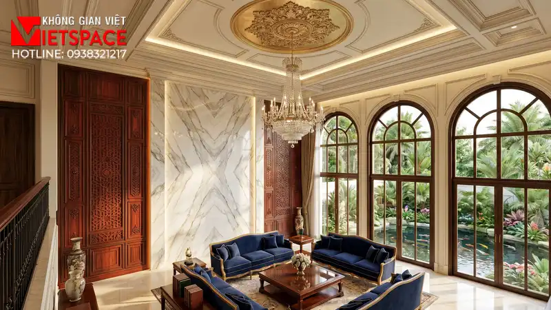 Thiết Kế Lâu Đài Tân Cổ Điển 4 Tầng Mái Mansard Quyền Lực 06 Không gian Nội thất Phòng Khách Biệt Thự