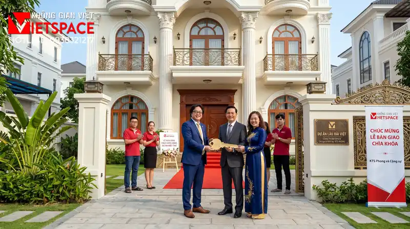 Thiết Kế Lâu Đài Tân Cổ Điển 4 Tầng Mái Mansard Quyền Lực 08 Bàn giao Biệt Thự cho khách hàng