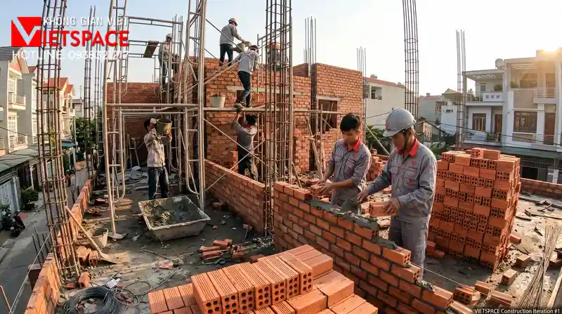 Thiết Kế Lâu Đài Tân Cổ Điển 4 Tầng Mái Mansard Quyền Lực 09 Thi công đổ bê tông móng và xây tường bao cho biệt thự