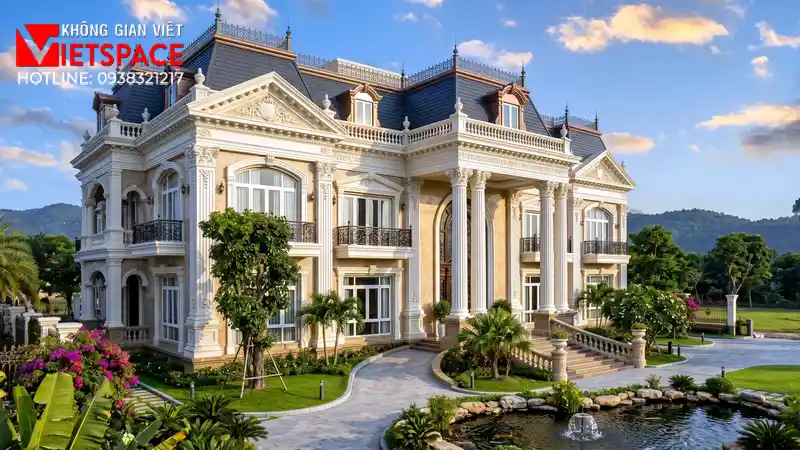 Mẫu Biệt Thự Tân Cổ Điển 3 Tầng Kiểu Pháp Sang Trọng 01 Phối cảnh 3D ngoại thất ban ngày Biệt Thự