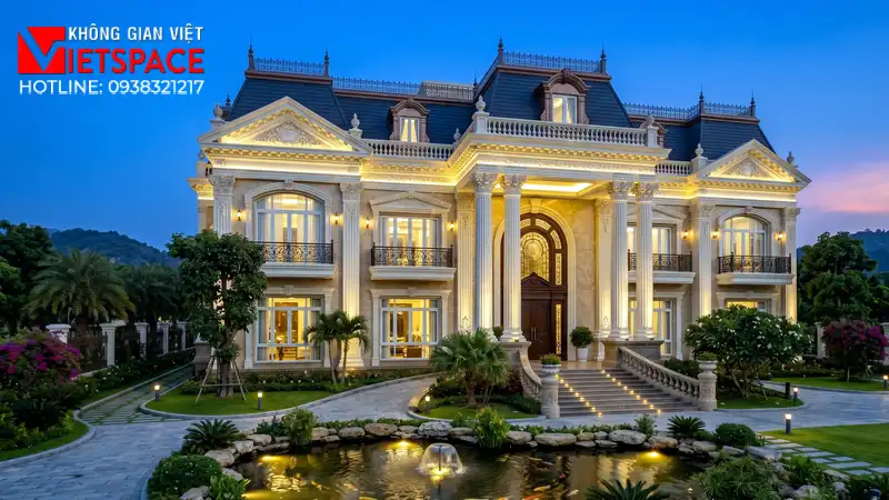 Mẫu Biệt Thự Tân Cổ Điển 3 Tầng Kiểu Pháp Sang Trọng 03 Phối cảnh ban đêm Biệt Thự