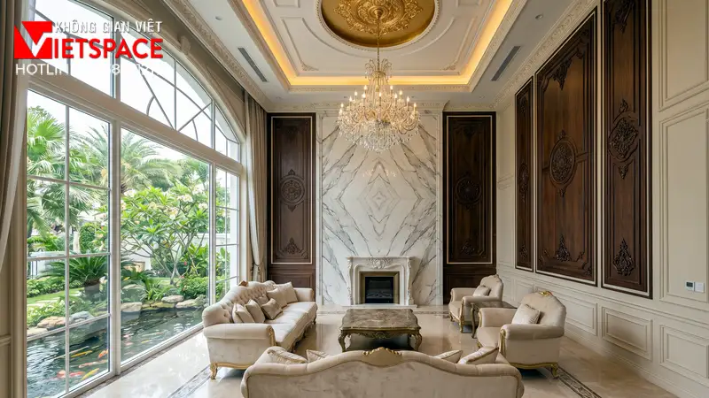 Mẫu Biệt Thự Tân Cổ Điển 3 Tầng Kiểu Pháp Sang Trọng 06 Không gian Nội thất Phòng Khách Biệt Thự