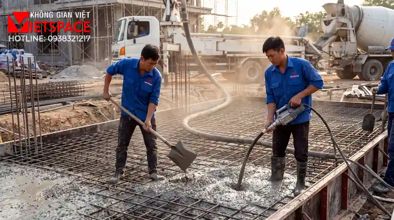 Mẫu Biệt Thự Tân Cổ Điển 3 Tầng Kiểu Pháp Sang Trọng 09 Thi công đổ bê tông móng và xây tường bao cho biệt thự