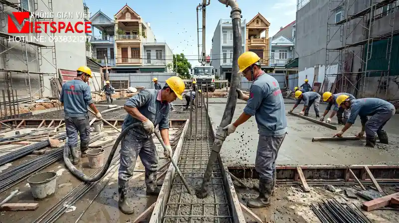 Mẫu Biệt Thự Tân Cổ Điển 3 Tầng Kiểu Pháp Sang Trọng 09 Thi công đổ bê tông móng và xây tường bao cho biệt thự