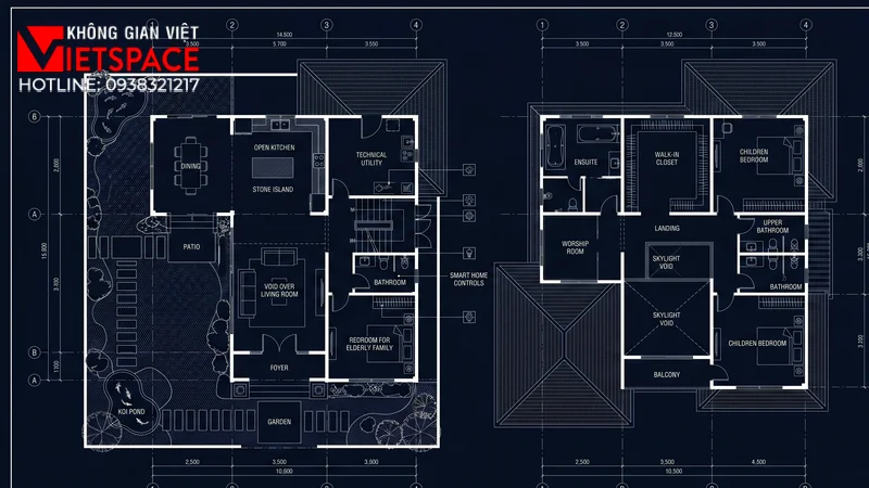 Thiết Kế Biệt Thự 2 Tầng Tân Cổ Điển Mái Thái 120m2 Đẹp 04 Bản vẽ công năng 2D Mặt bằng Biệt Thự
