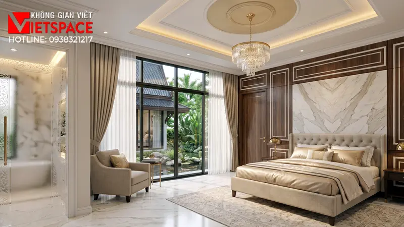 Thiết Kế Biệt Thự 2 Tầng Tân Cổ Điển Mái Thái 120m2 Đẹp 07 Không gian Nội thất Phòng ngủ Biệt Thự