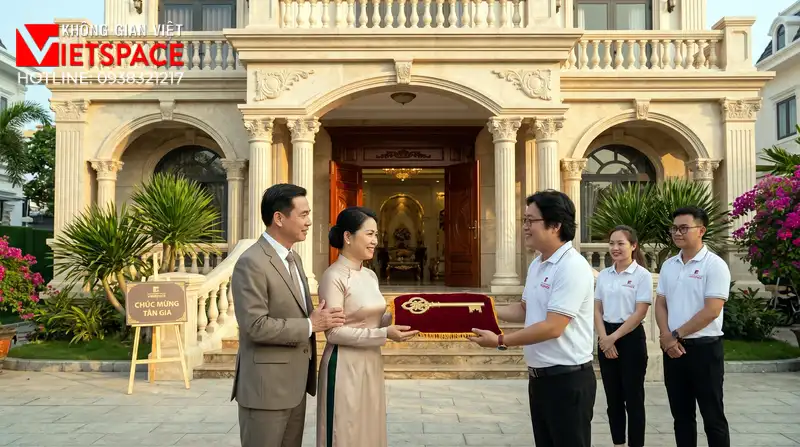 Thiết Kế Biệt Thự 2 Tầng Tân Cổ Điển Mái Thái 120m2 Đẹp 08 Bàn giao Biệt Thự cho khách hàng