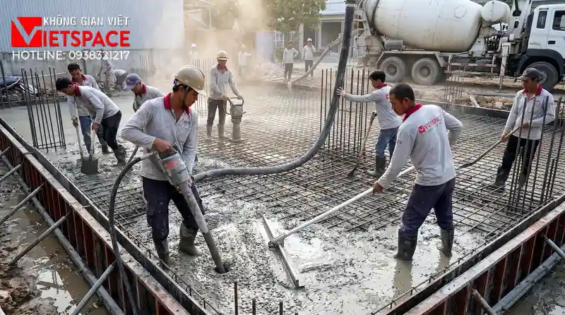 Thiết Kế Biệt Thự 2 Tầng Tân Cổ Điển Mái Thái 120m2 Đẹp 09 Thi công đổ bê tông móng và xây tường bao cho biệt thự