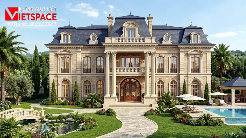 Mẫu Biệt Thự Phong Cách Châu Âu Sang Trọng Dành Cho Giới Tinh Hoa 01 Phối cảnh 3D ngoại thất ban ngày Biệt Thự