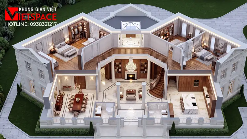 Top Bản Vẽ Mặt Tiền Biệt Thự Tân Cổ Điển Khẳng Định Vị Thế 05 Bản vẽ 3D Isometric Biệt Thự