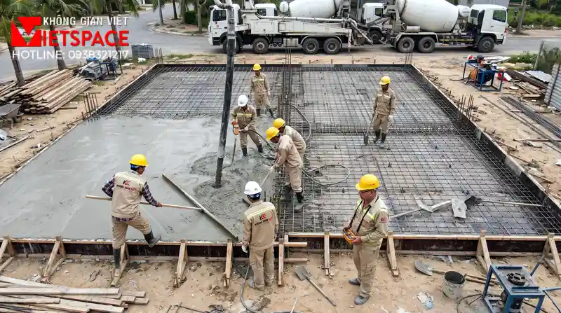 Top Bản Vẽ Mặt Tiền Biệt Thự Tân Cổ Điển Khẳng Định Vị Thế 09 Thi công đổ bê tông móng và xây tường bao cho biệt thự