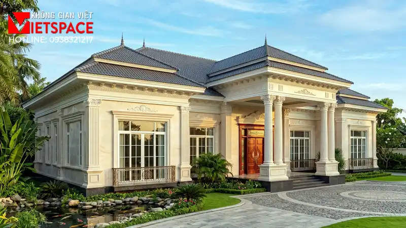 Mẫu Biệt Thự Tân Cổ Điển 1 Tầng 4 Phòng Ngủ Rộng Rãi 01 Phối cảnh 3D ngoại thất ban ngày Biệt Thự