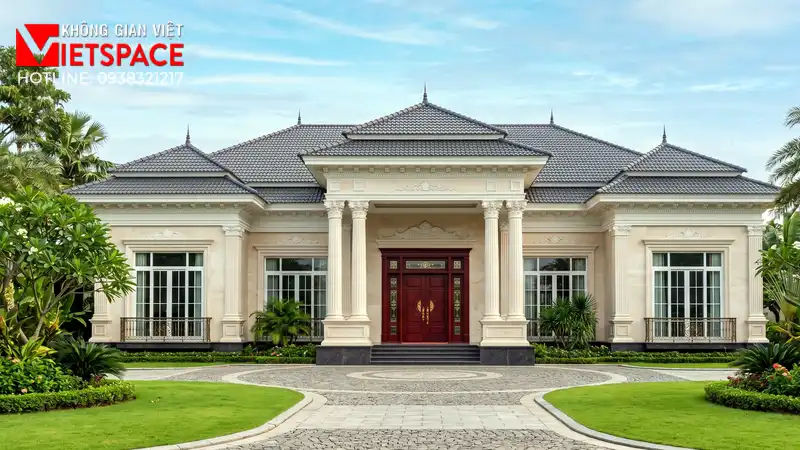 Mẫu Biệt Thự Tân Cổ Điển 1 Tầng 4 Phòng Ngủ Rộng Rãi 01 Phối cảnh 3D ngoại thất ban ngày Biệt Thự