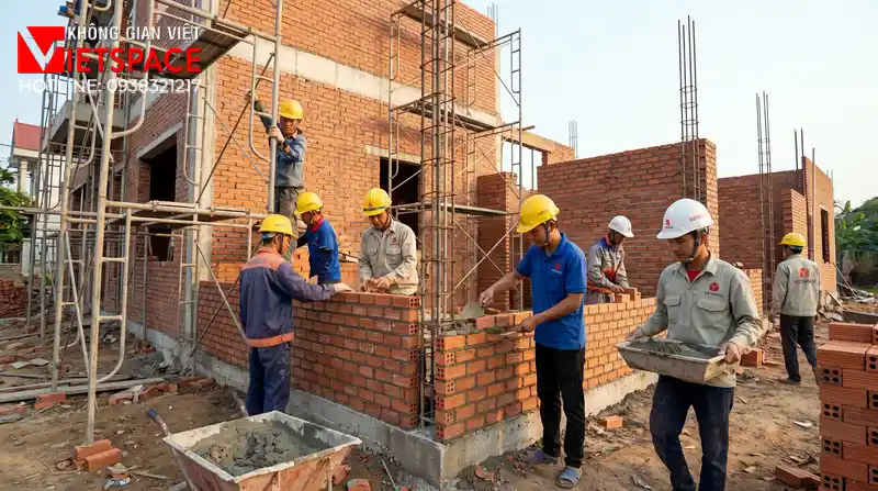 Thiết Kế Biệt Thự Kiểu Anh Tinh Tế, Thanh Lịch Và Sang Trọng 09 Thi công đổ bê tông móng và xây tường bao cho biệt thự