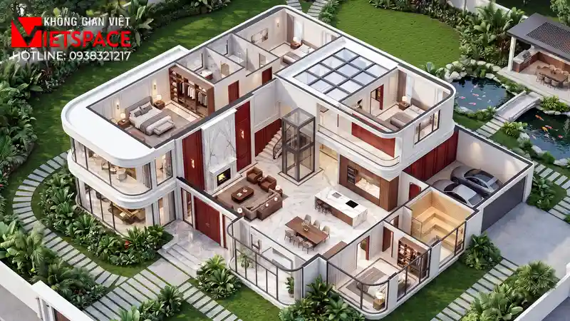 Dự Án Biệt Thự Sân Vườn 1000m2 Cảnh Quan Đỉnh Cao Tại TPHCM 05 Bản vẽ 3D Isometric Biệt Thự