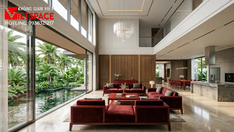 Dự Án Biệt Thự Sân Vườn 1000m2 Cảnh Quan Đỉnh Cao Tại TPHCM 06 Không gian Nội thất Phòng Khách Biệt Thự