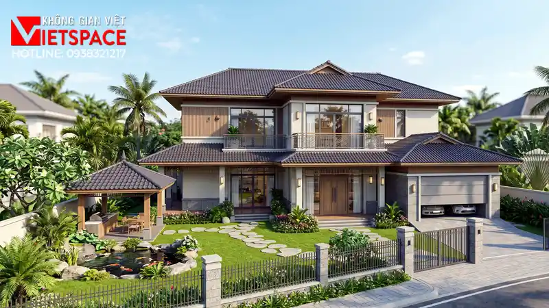 Mẫu Nhà Vườn 2 Tầng Đẹp Mái Nhật Được Yêu Thích Nhất 2026 01 Phối cảnh 3D ngoại thất ban ngày Biệt Thự