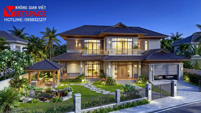 Mẫu Nhà Vườn 2 Tầng Đẹp Mái Nhật Được Yêu Thích Nhất 2026 03 Phối cảnh ban đêm Biệt Thự