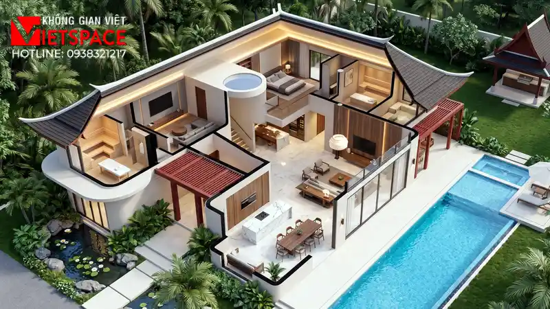 Thiết Kế Biệt Thự Nghỉ Dưỡng Chuẩn Resort Xanh Tại Gia 05 Bản vẽ 3D Isometric Biệt Thự