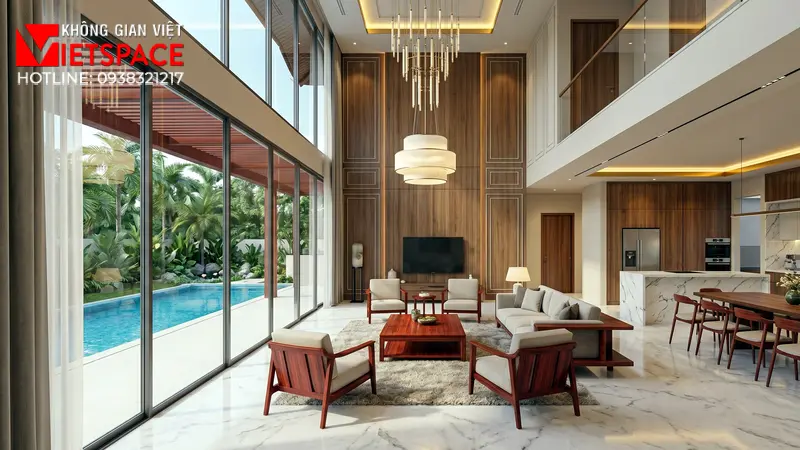 Thiết Kế Biệt Thự Nghỉ Dưỡng Chuẩn Resort Xanh Tại Gia 06 Không gian Nội thất Phòng Khách Biệt Thự