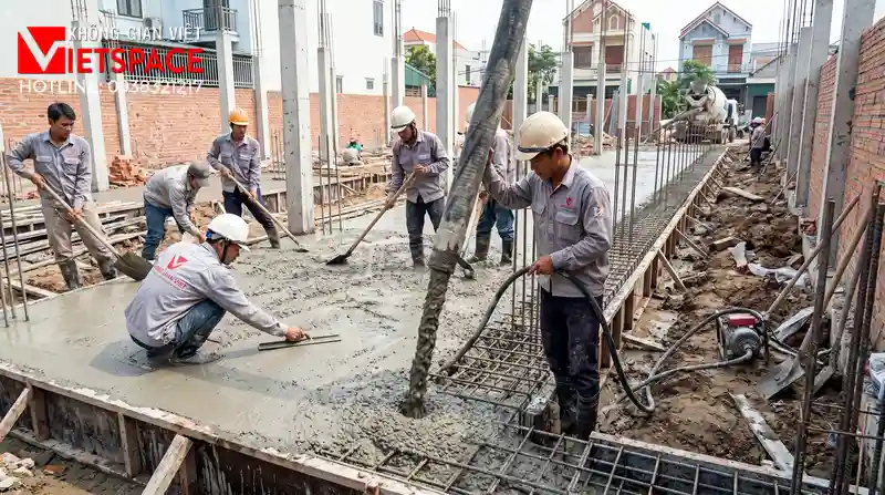 Thiết Kế Biệt Thự Nghỉ Dưỡng Chuẩn Resort Xanh Tại Gia 09 Thi công đổ bê tông móng và xây tường bao cho biệt thự