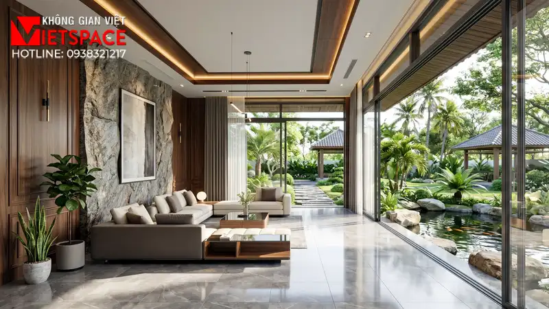 Bản Vẽ Biệt Thự Vườn Cấp 4 Nông Thôn Thanh Bình Và Tiết Kiệm 06 Không gian Nội thất Phòng Khách Biệt Thự