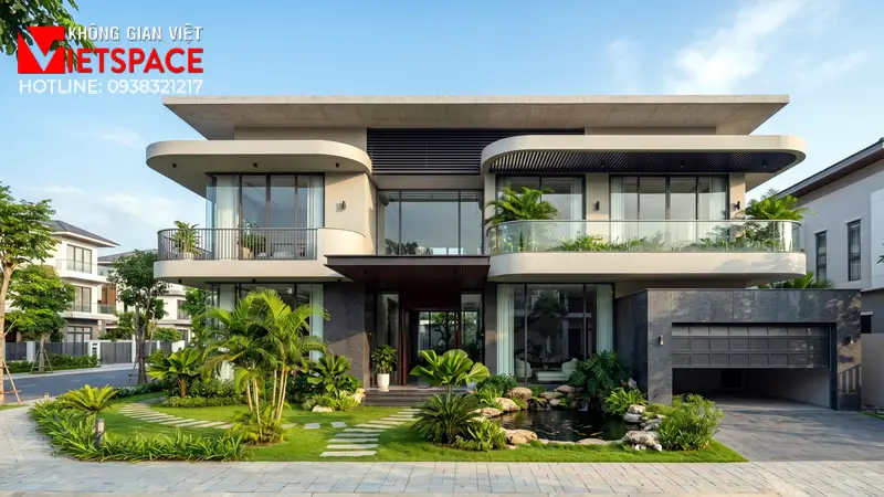 Thiết Kế Biệt Thự Vườn Mái Bằng Hiện Đại Cực Kỳ Thời Thượng 01 Phối cảnh 3D ngoại thất ban ngày Biệt Thự