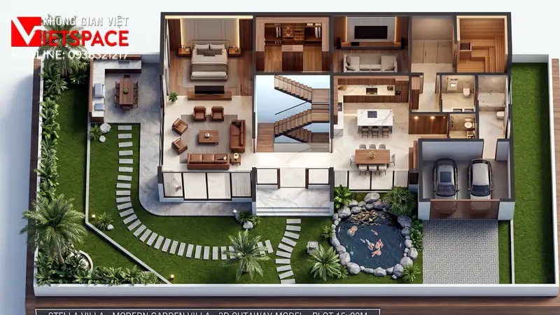 Thiết Kế Biệt Thự Vườn Mái Bằng Hiện Đại Cực Kỳ Thời Thượng 05 Bản vẽ 3D Isometric Biệt Thự