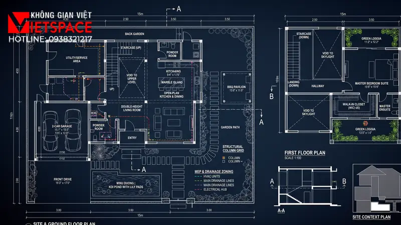 Mẫu Thiết Kế Biệt Thự Vườn 300m2 Không Gian Thoáng Đãng 04 Bản vẽ công năng 2D Mặt bằng Biệt Thự
